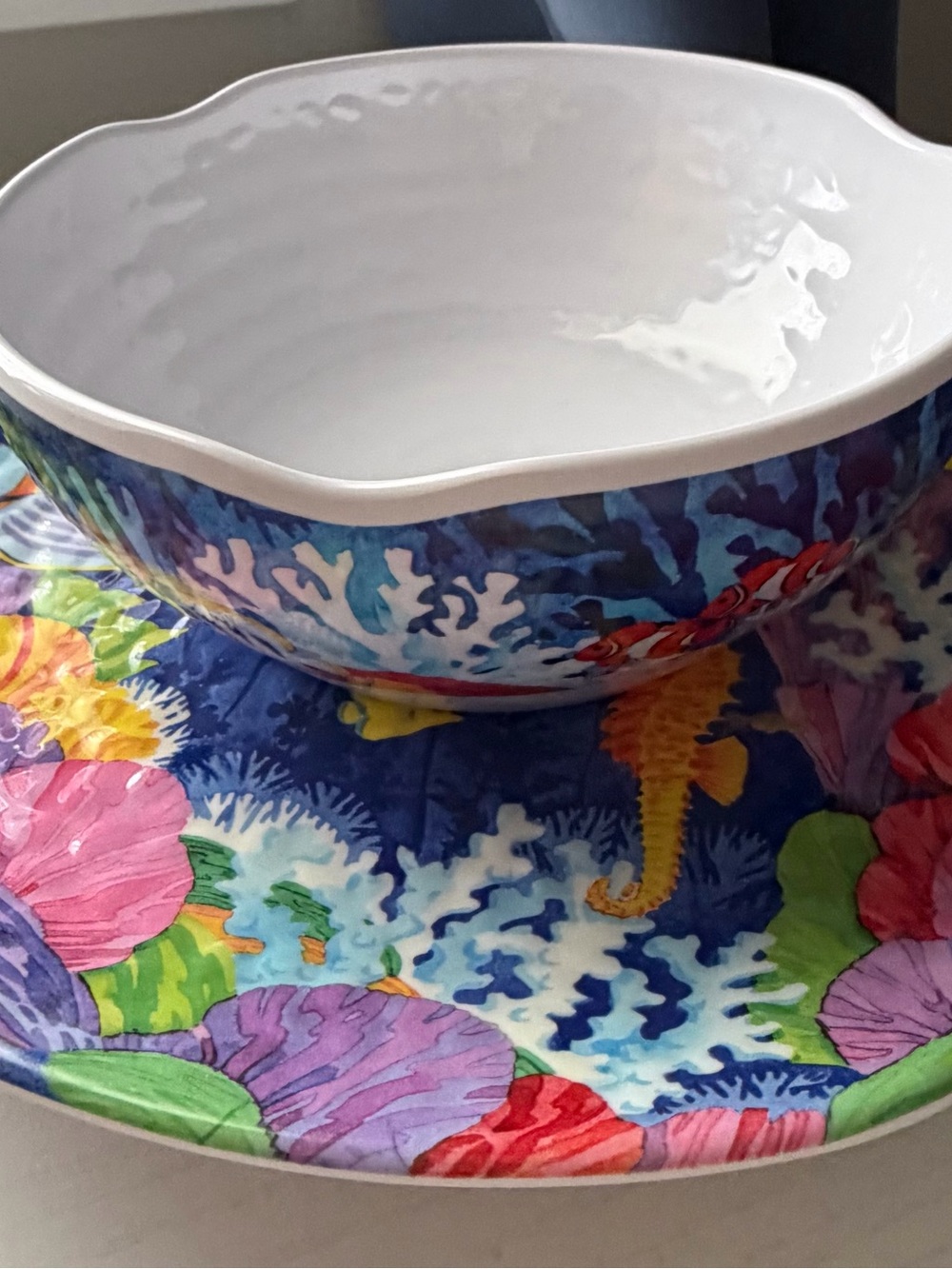 Hand-Painted Style Sea Life Ceramic Bowl & Matching Plate